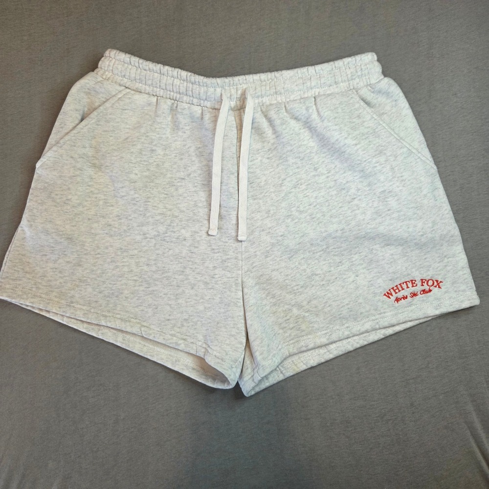 White Fox Boutique Apres Ski Club Grey Marle Sweat Shorts Womens XL Embroidered